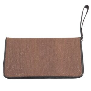 Brunello Cucinelli Brown Woven Leather Document Portfolio Clutch Wristlet Bag